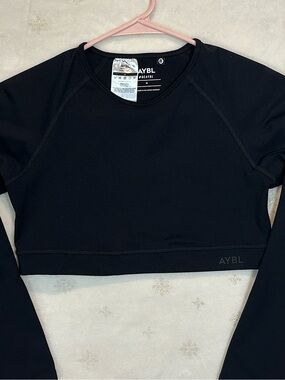 AYBL Black Cropped Long-Sleeve Performance Top